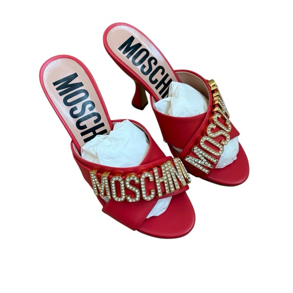 Moschino Couture Crystal Embellished Leather Mule Orange Sandal NWT Size 6 - Picture 2 of 14